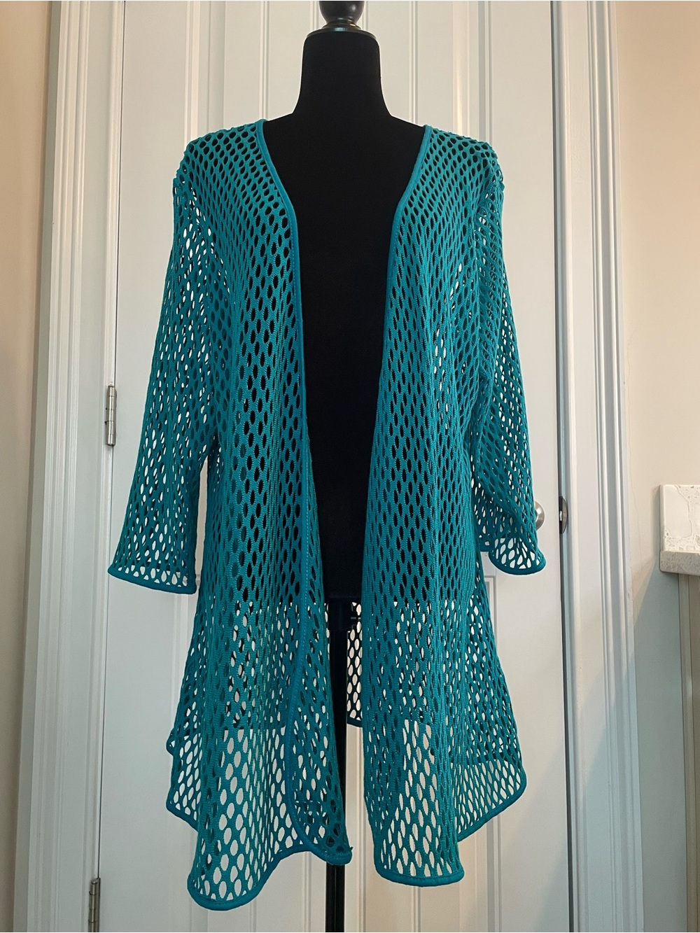 Women’s Teal Open-Knit Swim Cover-Up/Kimono